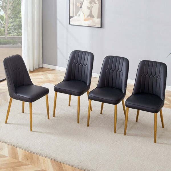 95ce136b32bc464ebf38d252ea4172ff_8cbbf42a2e033562a3f210b02156b90a 4 modern dining chairs, sleek PU leather backrest, and gold metal legs bring a comfortable home experience to the kitchen, bedroom, and office.