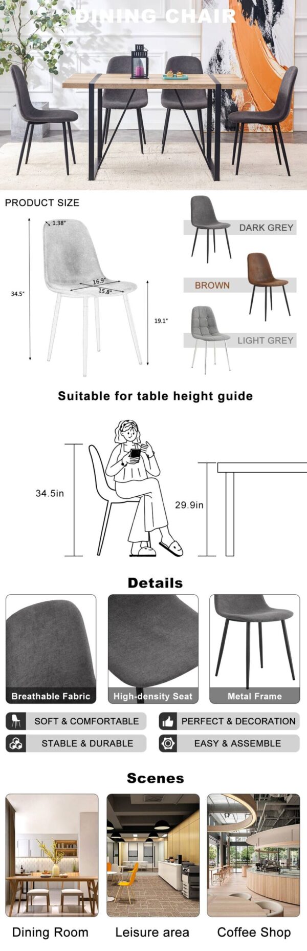 95f250aeb0f14ccf90b2fb6ac3f7753f_829335065c8e9a3872a9057e71bce6a5 Comfortable Linen-Cotton Dining Chair Set - Six Pieces in Dark Gray.Integrated Seat and Backrest,Linen-Cotton Material,Modern Home Matching.W1151124300