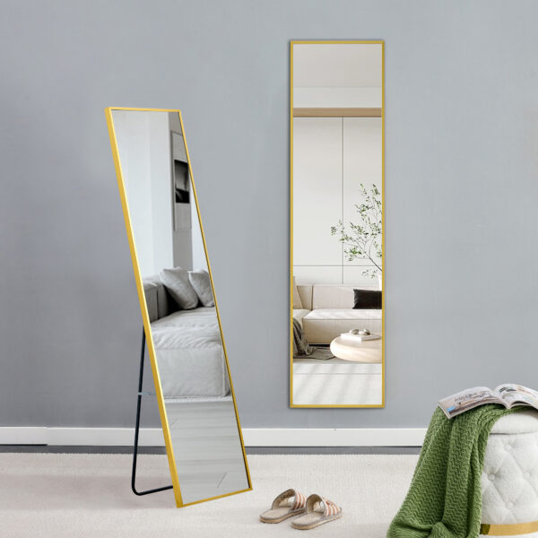 96223ff11ee64c90a99f5b866ec71bc9_4a2013d66ecc4428c463dfa679bc5017 The 4rd generation aluminum alloy metal frame wall mounted full body mirror, bathroom makeup mirror, bedroom entrance, decorative mirror, quality upgrade, 59 "* 15.7"W1151125156