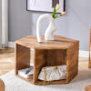 Hexagonal MDF coffee table, characteristic pattern stickers, multi-hole design to give more storage space, simple and convenient design makes it suitable for all kinds of style scenes.