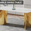Modern minimalist dining table. The white imitation marble glass desktop is equipped with golden metal legs. Suitable for restaurants and living rooms 71 "* 39.3" * 29.5 "DT-69