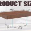 Walnut Colored MDF Coffee Table - 39.3"x21.6" with Tempered Glass Legs.Density Board Sticker,Reinforced Glass Legs.Walnut Colored Texture Sticker.