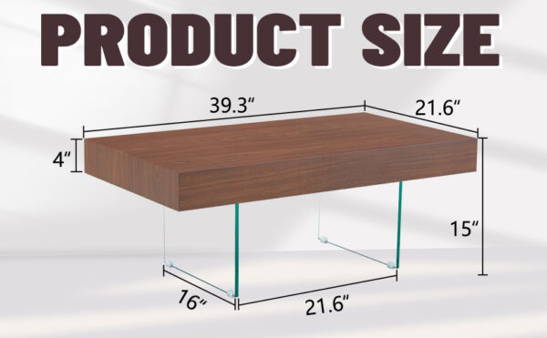 96993e2e2293418b8b7aca11ec3d9095_8a90296361633d2986187701c8e4bc7d Walnut Colored MDF Coffee Table - 39.3"x21.6" with Tempered Glass Legs.Density Board Sticker,Reinforced Glass Legs.Walnut Colored Texture Sticker.