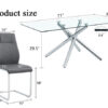 Table and chair set.Modern Luxurious Transparent Tempered Glass Dining Table Set with 8 Chairs.Single fork silver metal table legs.Dark gray high-quality PU dining chairs with silver metal legs.
