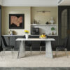 Table and chair set.63*31.4 Inch Luxurious Cold Jade Sintered Stone Dining Table Set - 4 Black Chairs With Silver Metal Legs.Modern Light Luxury.Perfect For Dinner Room,Meeting Room,Kitchen,etc.