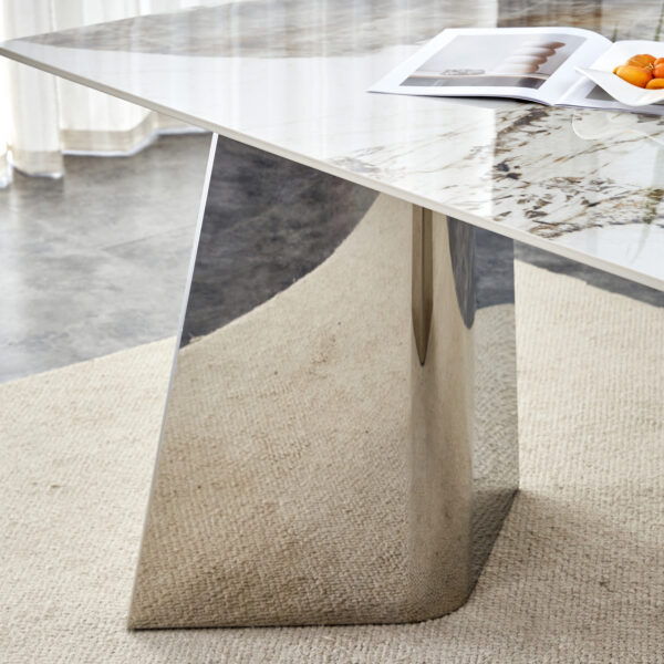 96fff7a05de34f2dae23aea6b3f83224_f875ae05614b1f5c98278abdada55e6f 63"x31.5x30" Pandora Patterned Rock Slab Dining Table with Silver Stainless Steel Butterfly Legs.The tabletop is designed to be scratch and heat resistant.Slabs Tabletop,Stainless Steels Legs.
