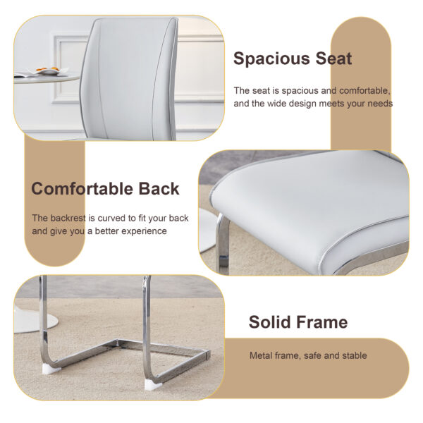 9704571d719a4498bec1c67fbb9e6b7c_515537ac841d9664f473734db9b298cf Table and chair set.Hourglass-Shaped Stable Small Round Table -31.9" * 31.9" With 2 Soft and Comfortable Light Gray PU Chair With Arched Metal Silver Leg.Create Your Exclusive Low-Key Luxury Space.