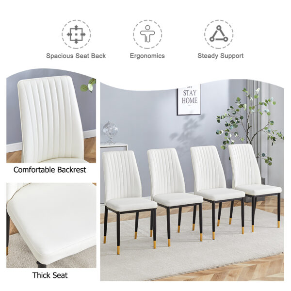 9709d351c311469da833b92fc194fbea_cf8d4485b9b024317cf3a4f78428757e 4 Dining Chair Set, White Dining Chair Set, PU Material High Back Seat and Sturdy Black Leg Chair for Dining Room, Kitchen and Living Room c-010