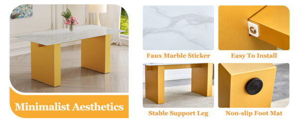 9713e26d982c4e7881bc2ad904cac7b5_7f940ba2a55dd3860e96e4cd151bfe49 Large modern rectangular table with 0.4 inch patterned tabletop and large MDF table legs, suitable for kitchen, dining room, and living room 71 "* 35.4" * 30 " 1546