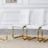 Luxury Simple Arch Chair - Set of 4 White PU Material High Resilience Dining Chair with Arched Metal Gold Leg.