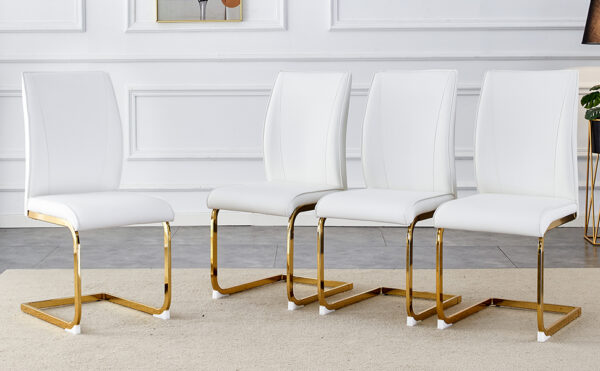 972ed268bd58411c96f47374bd0720a0_045a7ca999f3501ac5cf0c7bf334f04c Luxury Simple Arch Chair - Set of 4 White PU Material High Resilience Dining Chair with Arched Metal Gold Leg.