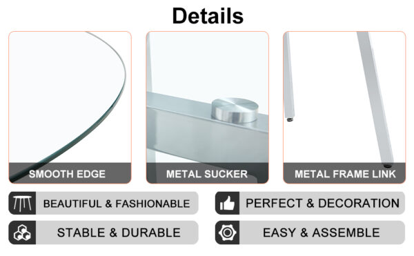 Modern minimalist style circular transparent tempered glass table, tempered glass tabletop, silver metal table legs, suitable for kitchen, dining room, and living room, 42 "* 42" * 29.5 "1123r