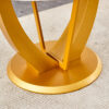 Table and chair set.Luxurious Snow Mountain White Slab Round Dining Table Set - 47"x47" with 4 Black PU Chairs with Simple Line Designs On The Backrest .Golden Metal Legs.
