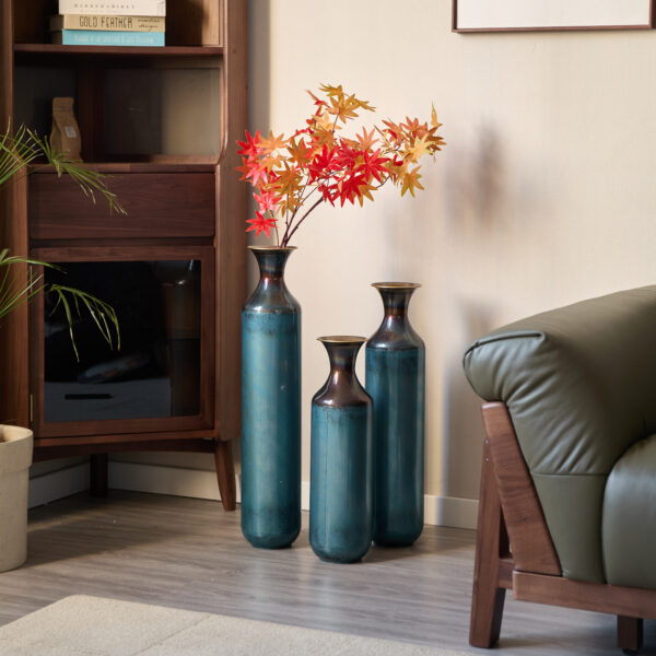 Floor metal vase modern style decoration home droplet shaped white metal vase 3-piece set gorgeous home decoration large glazed metal vase