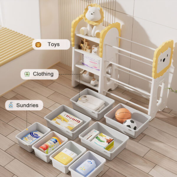 975f0a081ade45b2be4a157a2d60d38e_45292ac566df34c0ca34b2aef5289f75 Kids Bookshelf and Toy Storage, 4-Tier Toy Organizers W/8 Removable Storage Bins, Kids Toy Storage Organizer for Study Room, Bedroom, Kids Room, Classroom, Nursery
