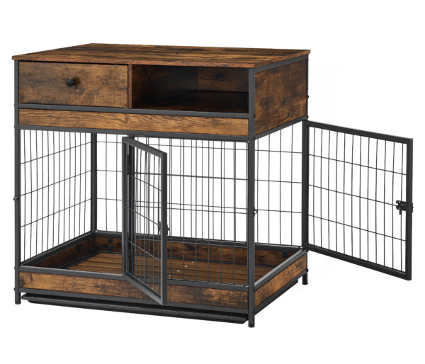97673374f04b4c4ab19673a6b225063b_20240319_5e1acd8621dc840f9a93ed041c2a6142 Furniture Dog Cage Crate with Double Doors ,Rustic Brown,31.5"WX22.64"DX30.59"H