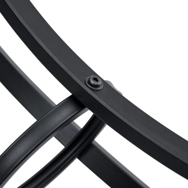 97766ca58e06420b825d20fff39d96c0_f9d87bcacbd0a6dadc7b72a260fd9e33 Table and chair set.A Modern Minimalist Circular Dining Table With A Diameter Of 33.3 Inches.Paired With 4 Black Linen-Cotton Material High Resilience Dining Chair with Metal Leg.