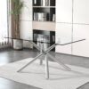 Large Modern Minimalist Rectangular Glass Dining Table for 4-8 people with 0.39" Tempered Glass Tabletop and Silver Metal Legs, for Kitchen, Living Meeting Room .71*35.4*30.W1151S01472