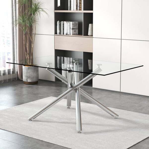 977a33558acc40d8a6fa800d0a002da0_20221218_04b485047e559c1d2b2f85494cf6a9b3 Large Modern Minimalist Rectangular Glass Dining Table for 4-8 people with 0.39" Tempered Glass Tabletop and Silver Metal Legs, for Kitchen, Living Meeting Room .71*35.4*30.W1151S01472
