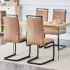 Table and chair set.Wood Texture MDF Coffee Table - Reinforced with Tempered Glass Legs.Paired with 4 brown technology fabric chairs with Featuring arched black legs.