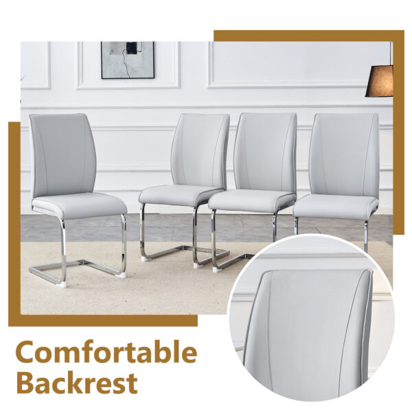 97f2d421c9884120aba6b08dfda1247b_018bb75c18d78df5b2e3beb8f69a03f4 Table and chair set.63"*35.4" White Imitation Marble Pattern MDF Dining Table Set - 6 Soft and Comfortable Light Gray PU Chair With Arched Metal Silver Leg.Create Your Exclusive Low-Key Luxury Space.