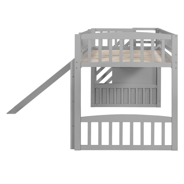 Stairway Twin Size Loft Bed with Two Drawers and Slide,Gray(OLD SKU:LT000515AAE)