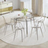 Modern minimalist style circular transparent tempered glass table, tempered glass tabletop, silver metal table legs, suitable for kitchen, dining room, and living room, 42 "* 42" * 29.5 "1123r