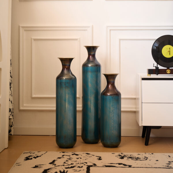 Floor metal vase modern style decoration home droplet shaped white metal vase 3-piece set gorgeous home decoration large glazed metal vase