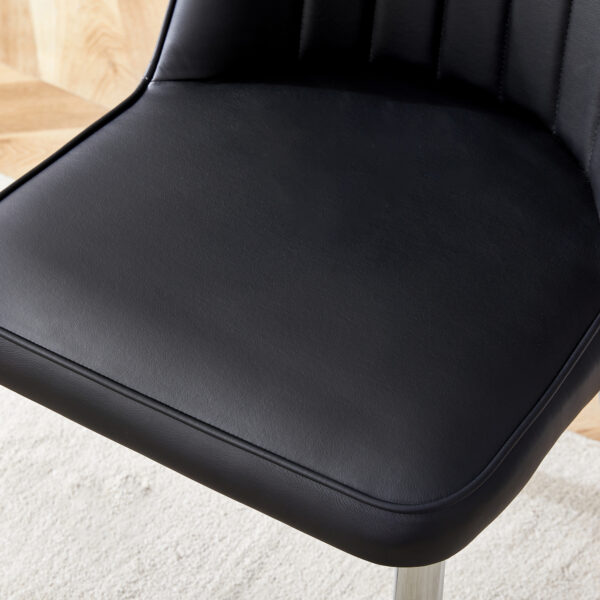 9845b5617c5e4e9babe43da5a16f63e2_3c4229c030114ce4848b824c96d04cc8 Table and chair set.63"x31.5x30" Luxurious Snow Mountain Patterned Sintered Stone Table with Silver Metal Butterfly Legs.Paired With 6 Black Chairs With Silver Metal Legs.Modern Light Luxury.