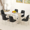 Table and chair set.63*31.4 Inch Pandora Patterned Sintered Stone Dining Table Set - 6 Black Chairs With Silver Metal Legs.Modern Light Luxury.Perfect For Dinner Room,Meeting Room,Kitchen,etc.