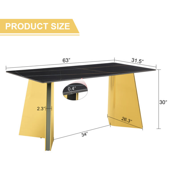 9867830daefa41a1acde11f9d4651ebb_bb8db32e12d8469f6e88917e39c694a1 63"x31.5x30" Black Marble-Patterned Slab Dining Table with Golden Stainless Steel Butterfly Legs.The tabletop is designed to be scratch and heat resistant.Slabs Tabletop,Golden Stainless Steels Legs.
