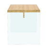 The top of the coffee table is made of medium density fiberboard and wooden stickers, with transparent tempered glass on both sides. The design is simple and elegant, with a sturdy structure.
