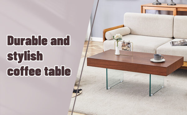 98980d05a9a948168acf62fafe65a253_22f45914d3b5b68164310fe322762db8 Walnut Colored MDF Coffee Table - 39.3"x21.6" with Tempered Glass Legs.Density Board Sticker,Reinforced Glass Legs.Walnut Colored Texture Sticker.