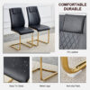 Table and chair set, large modern minimalist rectangular dining table, 0.39-inch imitation marble tabletop and golden metal legs, soft leather seats. F-1537