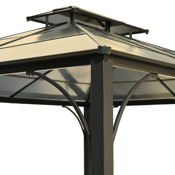 TREXM 10'x12' Hardtop Outdoor Gazebo, Heavy Duty Double Roof Patio Gazebo with Aluminum Frame, Double-Layer Side Walls Mosquito Netting & Privacy Curtains for Patio, Garden, Backyard (Beige)