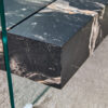 31.4 Inch Modern Two-Tier Square Coffee Table - An Elegant Combination of Clear Glass and Black Marble Pattern Sticker.It can be used as a coffee table,a side table or a display stand.