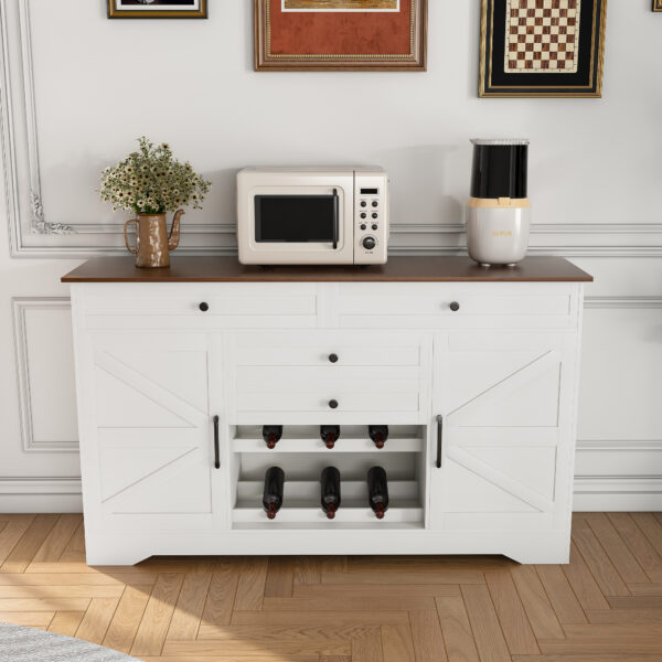 98b3040850fa4ce79db0136214c440b6_d5ba3e54f485e6cc73337e9d359700b9 54" Farmhouse Buffet Sideboard with Storage Cabinet & Adjustable Shelf – Wood Top Dining Table with Drawer, Kitchen Storage Cabinet for Dining Room, Living Room, White