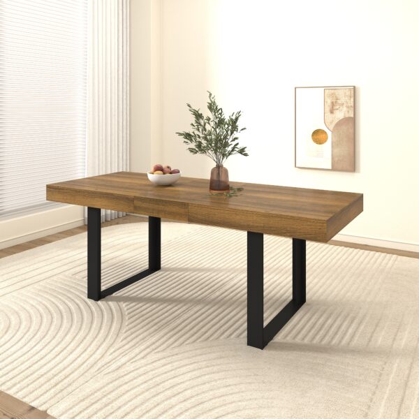 Rectangle extendable dining table for 6-10 people aged effect wood and black 160-200 cm