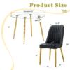 Table and chair set.A 42 Inch Diameter Modern Minimalist Round Dining Table With Transparent Tempered Glass top And Golden Metal Legs,4 Black Chairs With PU Backrest And Seat Cushion.