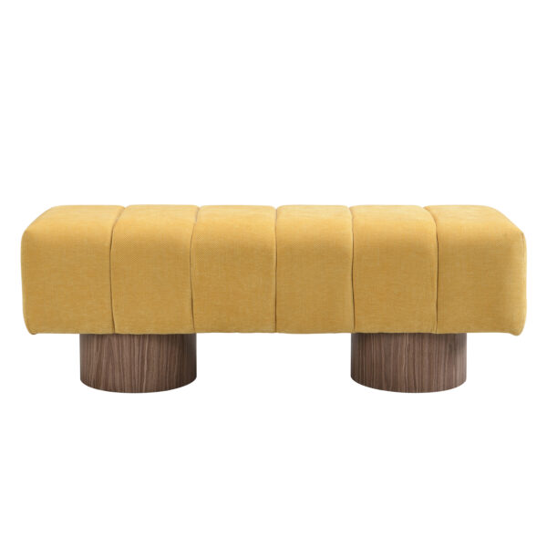 Upholstered Dining Bench for Dining Room, No-Assembly End of Bed Entryway Bench Ottoman for Bedroom Living Room, Yellow Chenille Fabric Stool Top Wood Leg 300 LBS Weight Capacity