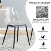 Modern minimalist transparent dining chair, plastic chair, armless crystal chair, Nordic creative makeup stool, negotiation chair, set of 4 pieces, black metal legs,TW-1200