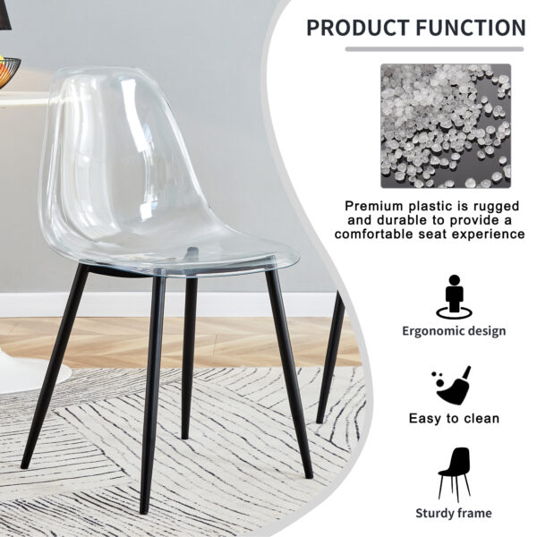98fa55df1de44546b03e27aad1ffabf8_20231016_95b1d7bea22a9a7149e57978a9bdf1da Modern minimalist transparent dining chair, plastic chair, armless crystal chair, Nordic creative makeup stool, negotiation chair, set of 4 pieces, black metal legs,TW-1200