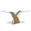 Rectangular Coffee Table.Tempered glass countertop, and artistic MDF legs,perfect for hosting dinners, conferences, home, and office decorations.White and wood,Dining table,Tea Table.Coffee Table.