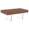 Walnut Colored MDF Coffee Table - 39.3"x21.6" with Tempered Glass Legs.Density Board Sticker,Reinforced Glass Legs.Walnut Colored Texture Sticker.