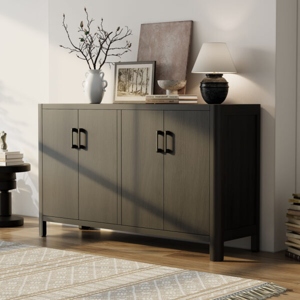 Mirod Farmhouse Style 4-Door Cabinet with Natural Finish, A Rustic Accent for Entryways or Small Spaces