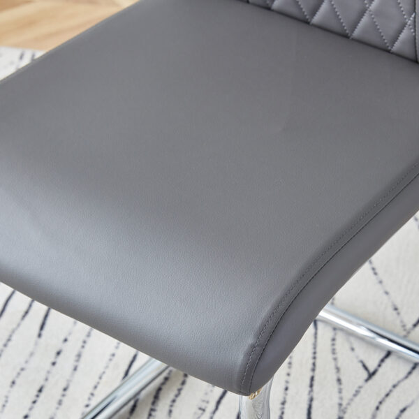 991b824ad88244ad8fd4c7a3e53ce247_75063f62c157a1dbcb050b356bfd9e01 Table and chair set.63"x31.5x30" Luxurious Snow Mountain Patterned Sintered Stone Table with Silver Metal Butterfly Legs.Paried With 4 Dark Gray High-quality PU Chairs With Arched Metal Legs.