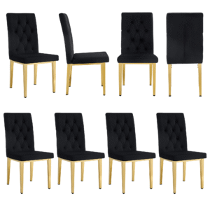 8 piece dining chairs.The gold metal legs complement the black velvet, showcasing a perfect blend of modern and classic elements.Suitable for various occasions such as kitchens,conference rooms, etc.