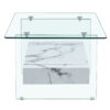 43.3 Inch Modern Two-Tier Coffee Table - Clear Tempered Glass and White Marble Texture, Multifunctional Storage Design.The bottom tier includes a drawer.Can be used as a coffee table,side table,etc.