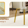 71 * 35.4 inch rectangular dining table. The transparent tempered glass tabletop is paired with golden 7-shaped metal table legs, showcasing a minimalist texture. Suitable for various places.