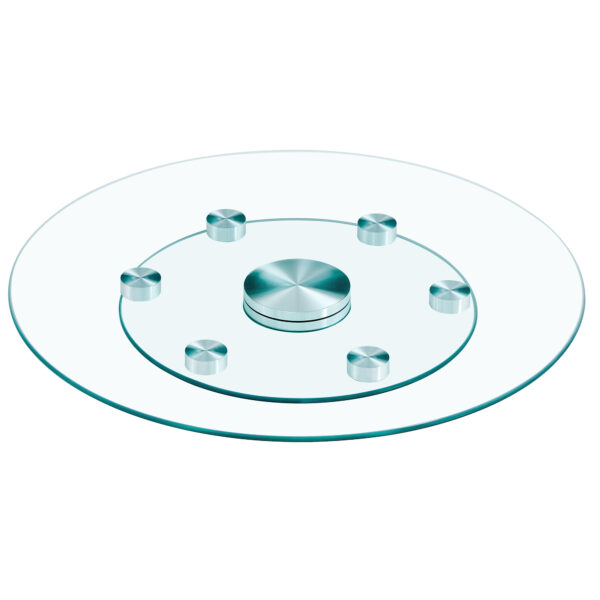 99b4b89fec14415297031f08bad4e2ea_dfa1595ee925252b39e54af2d7567014 Double layer rotatable round glass.The rotatable design makes it more convenient to retrieve and place items.The upper glass has a diameter of 24 inches, while the lower glass15 inches.